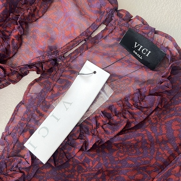 VICI Georgie Ruffle Tiered Mini Dress Purple Print NWT Sz S Whimsygoth Witchy - Picture 6 of 13